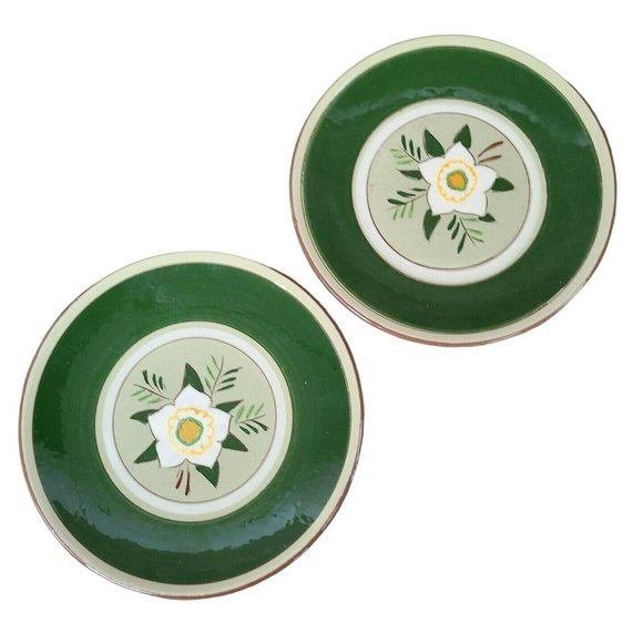 Stangl Other - Set (2) Stangl Pottery Star Flower Bread / Appetizer Plates 6" Green MCM C2